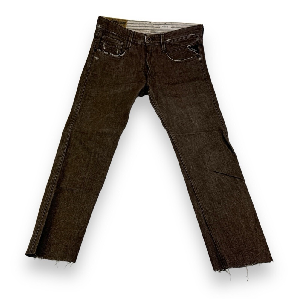 REPLAY Men's Anbass 5 Pocket Cotton Jeans Cut Off Brown Size 32x28